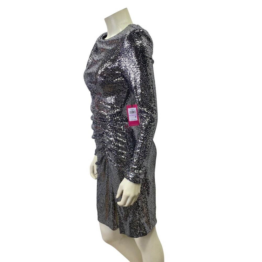Vince Camuto‎ Silver Long Sleeve Sequin Ruched Dress Women's Evening Partywear 6 - Picture 5 of 11